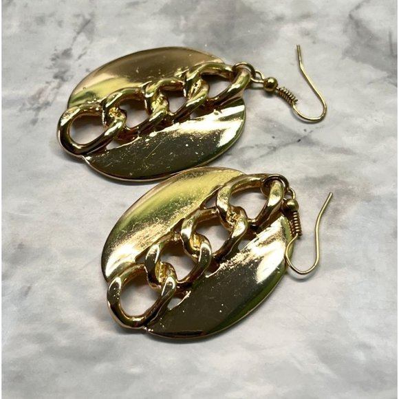 Vintage Chunky Chain Earrings Gold Tone Dangle Retro 80s - Picture 4 of 6